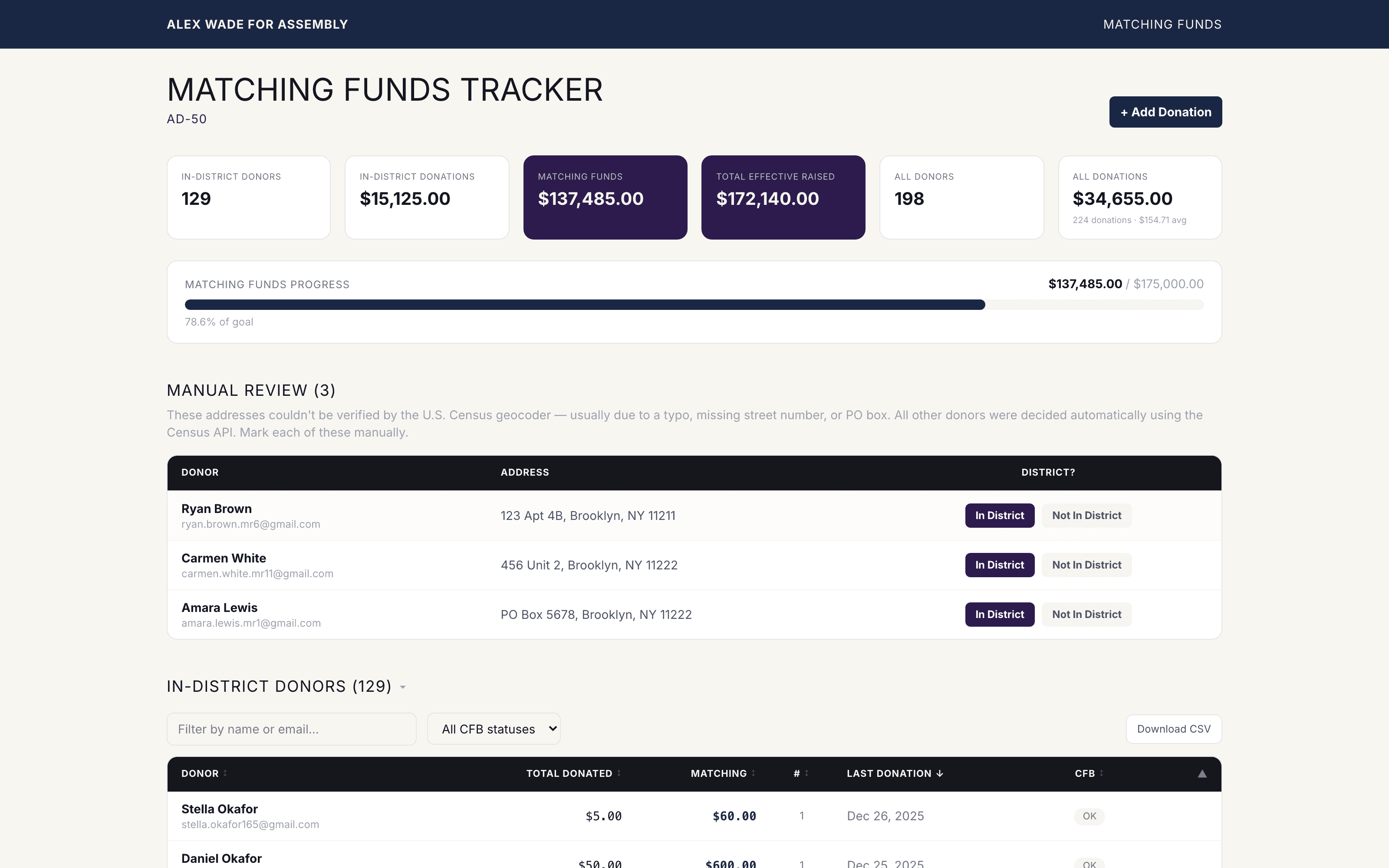 Campaign Matching Funds Tracker