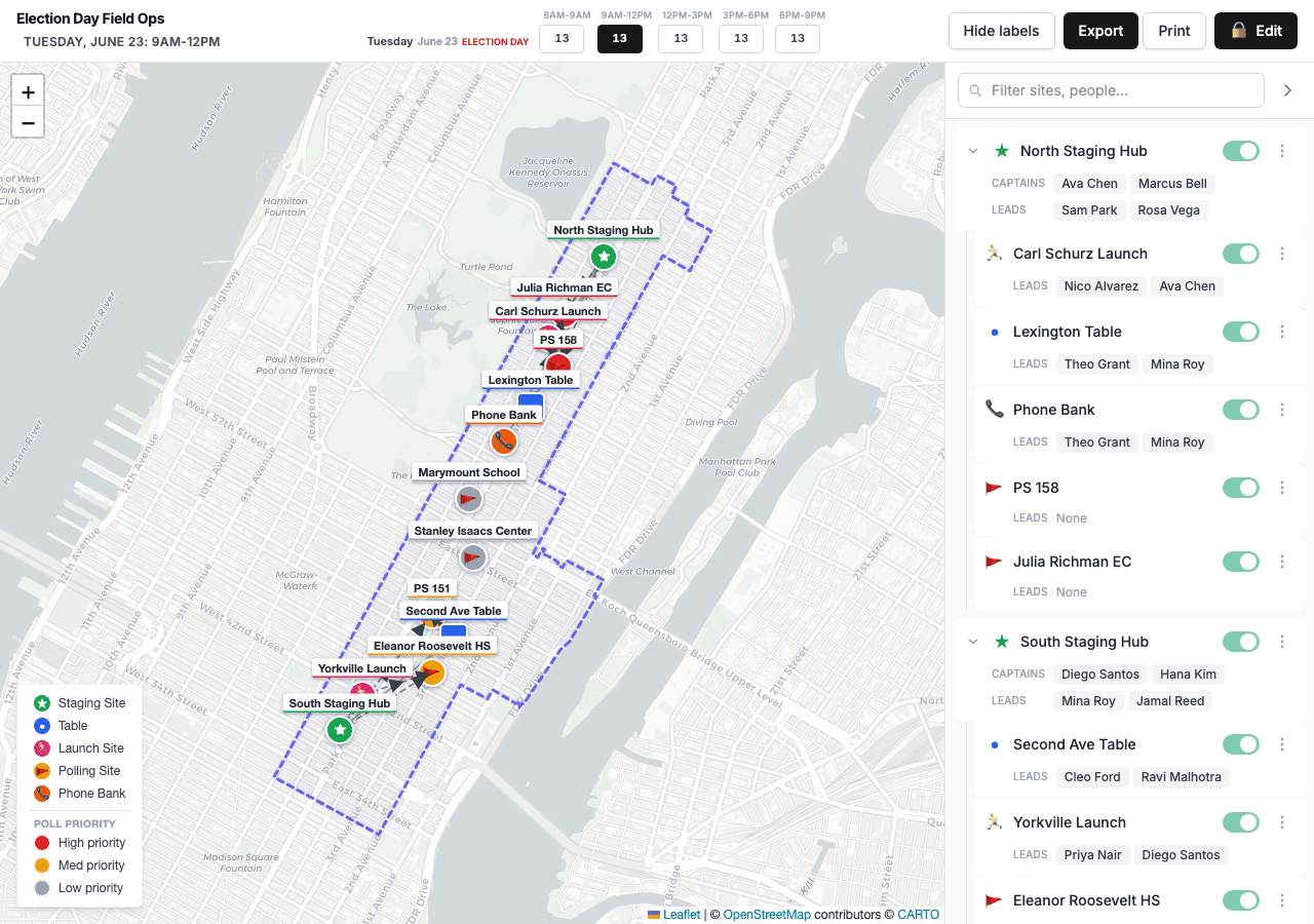 Election Day Field Ops interface